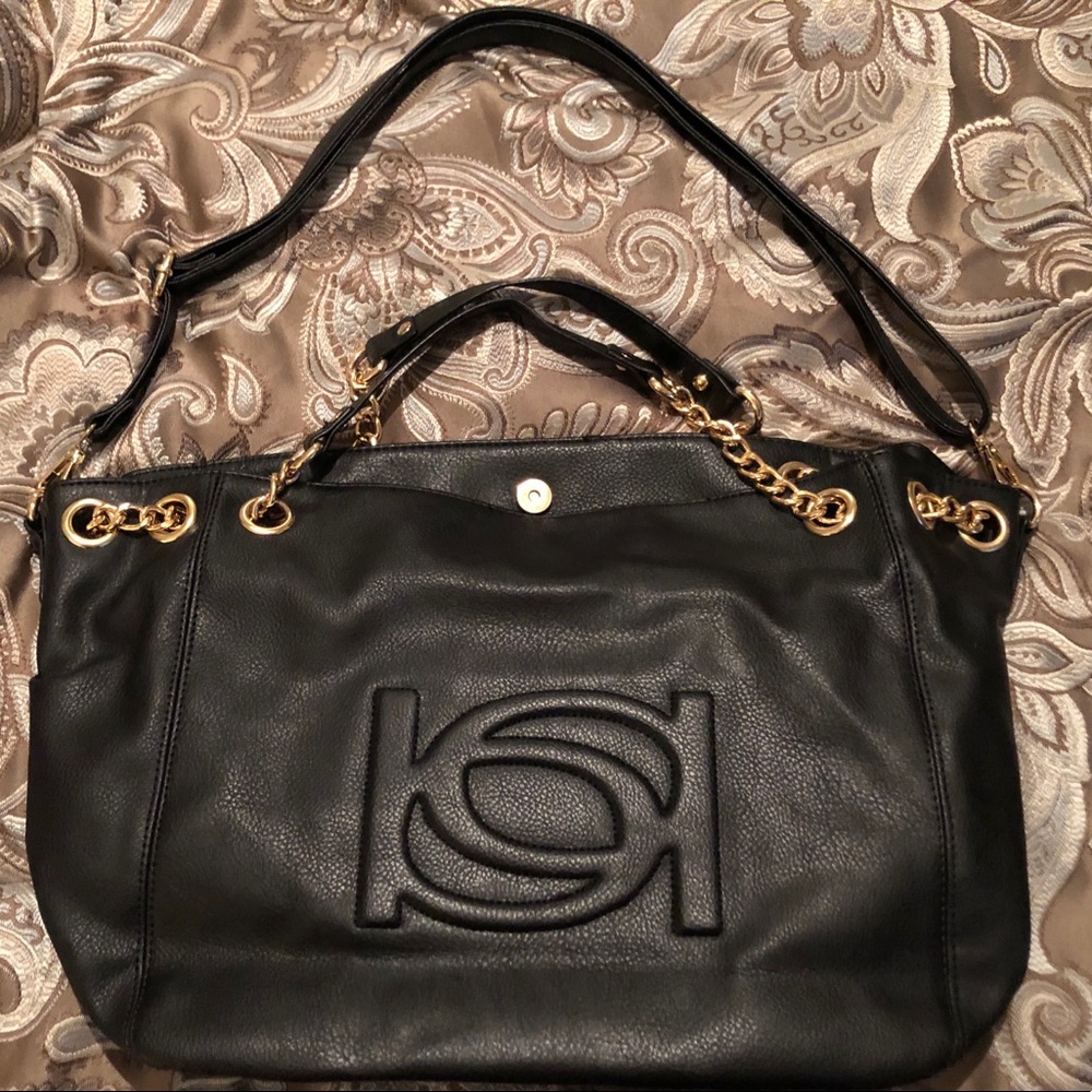 Black leather handbag